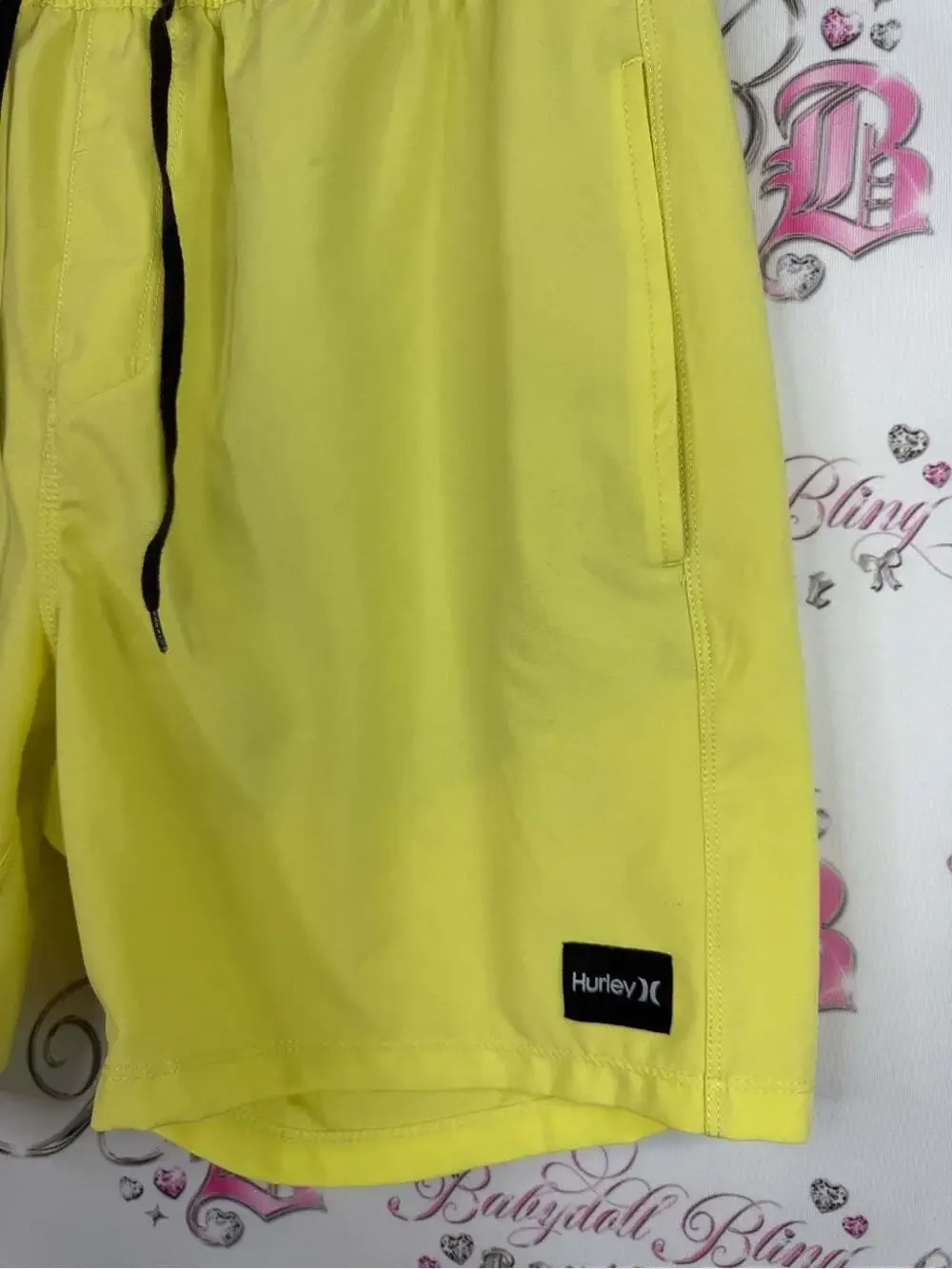 Hurley board shorts Yellow Men's Swim Board Shorts with Black Drawcords